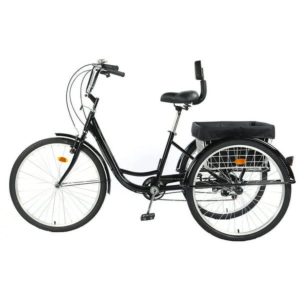 PRIJESSE 26 Inch  Adults Tricycle 7-Speed for Shopping and Travel with basket Multifunctional and Practical 3-Wheel Bike (Black)