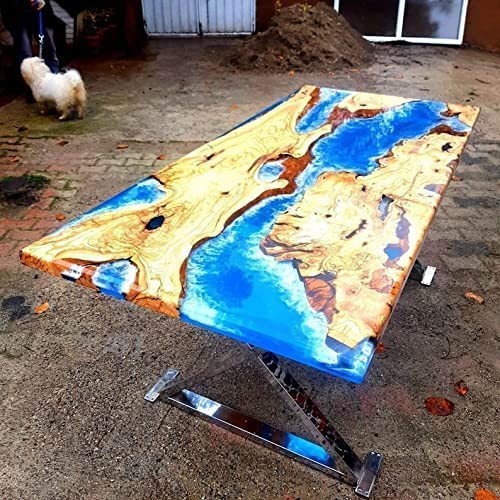 TUZECH Epoxy Table Fully Customized Thick Resin River Table Top Indoor Outdoor Wooden Dining Table Top (36x24 Inch) with 18 Inches Tall Legs