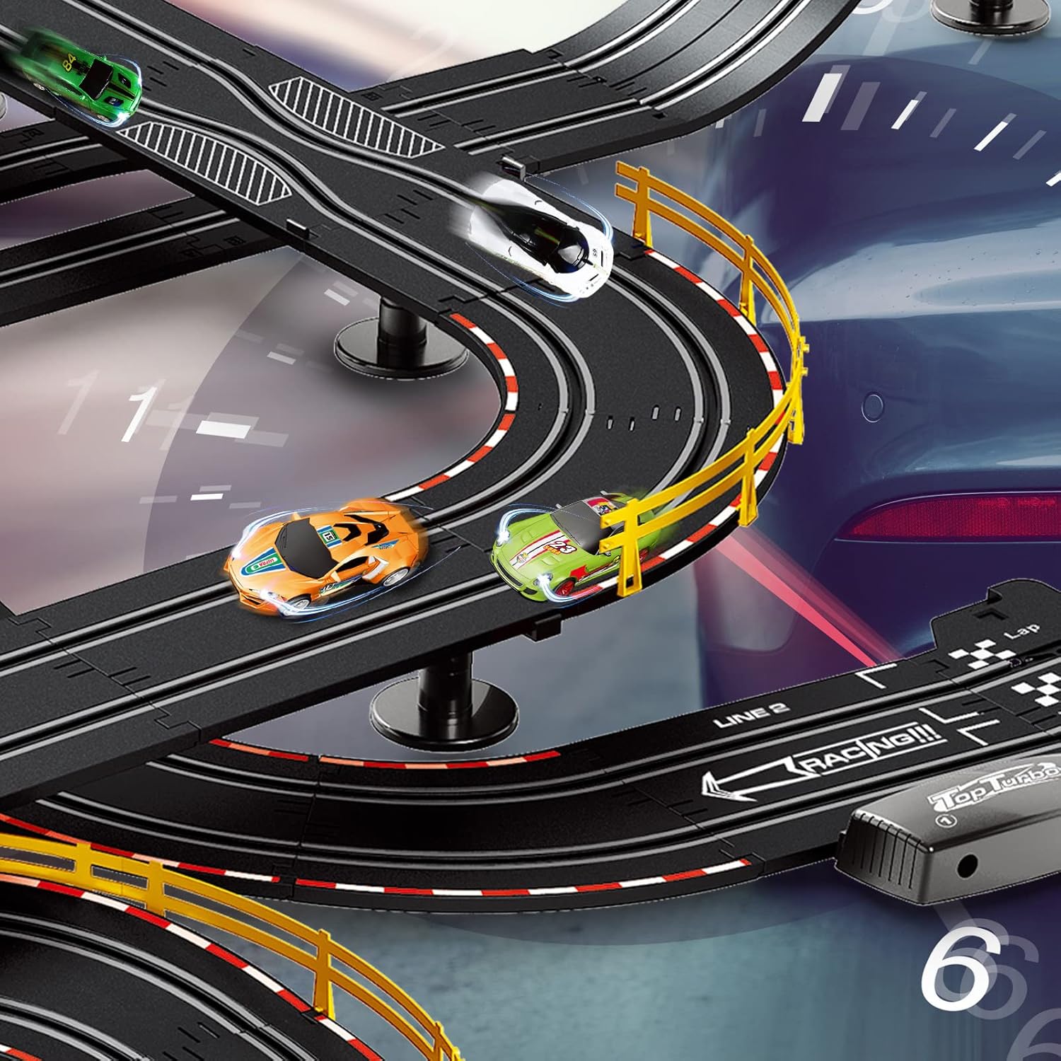 Slot Car Race Track Set Electric Powered Super Loop Speedway with Four Cars for Kids with Sounds and Light Dual Racing Adult-Slot Car Set