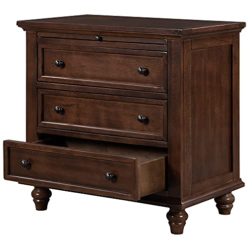 Knocbel 3-Drawer Nightstand with Pull-Out Tray, Wooden Bedside Night Stand Sofa Side End Table with Legs, 110lbs Weight Capacity, 28.1