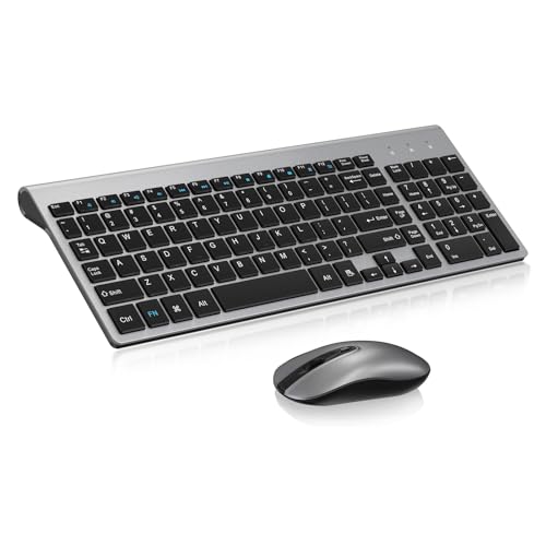 cimetech Wireless Keyboard and Mouse Combo, Compact Full Size Wireless Keyboard and Mouse Set 2.4G Ultra-Thin Sleek Design for Windows, Computer, Desktop, PC, Notebook, Laptop - Blue