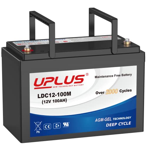 UPLUS 12V 100Ah Deep Cycle Battery, LDC12-100M Maintenance Free BCI Group 27 Size Rechargeable AGM Gel Batteries for Solar, RV, Golf Cart, Mobility, Camping, Backup, Trolling Motor