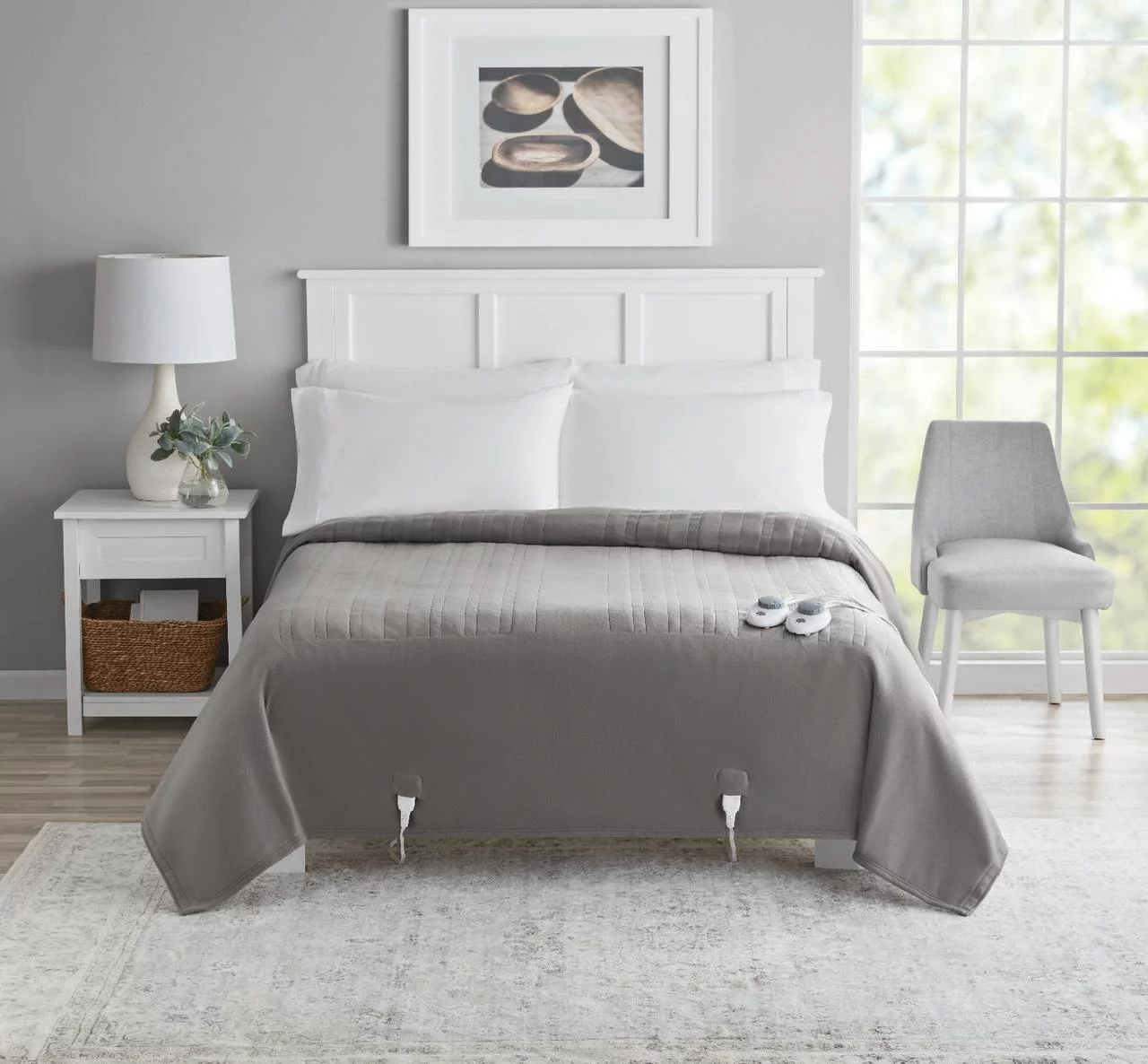 Mainstays Soft Fleece Electric Heated Blanket, Gray, Queen, 84