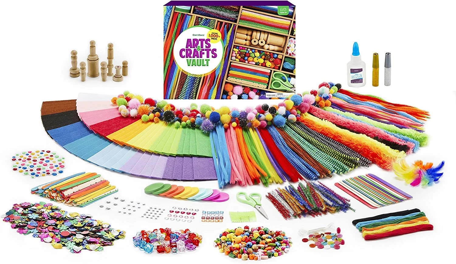 Arts and Crafts Vault 1000 Plus Piece Craft Kit Library in a Box for Kids Ages 4 5 6 7 8 9 10 11 & 12 Year Old Girls & Boys - Crafting Supply Set Kits - Gift Ideas for Preschool Kids Project Activity