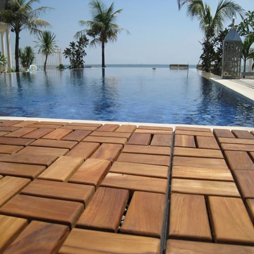 Nordic Style Teak Interlocking Tiles - Wooden Floor Tile Set for Indoor and Outdoor Use - Perfect for Sauna, Patio, Deck, Spa Floors - 10 Square Feet (12