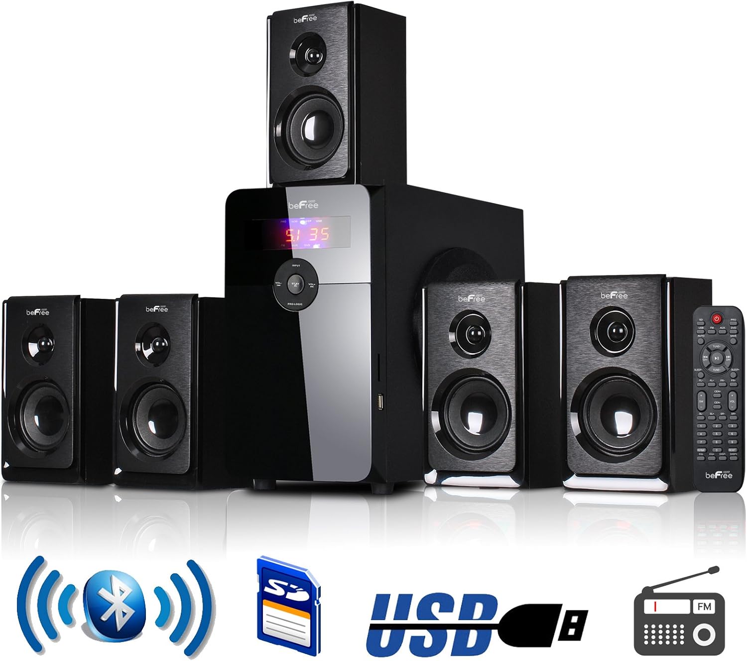 beFree Sound 5.1 Channel Surround Sound Bluetooth Speaker System in Black