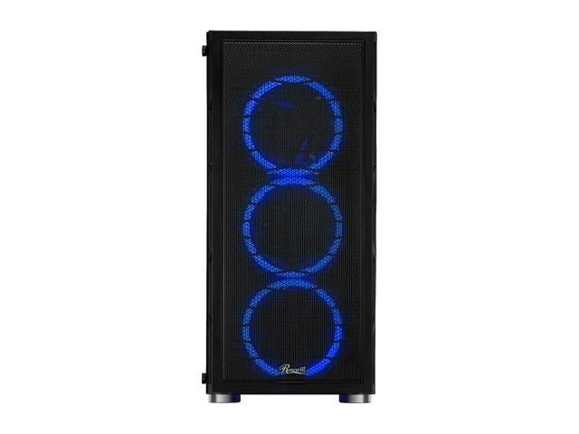 Rosewill ATX Mid Tower Gaming PC Computer Case with Dual Ring Blue LED Fans 360
