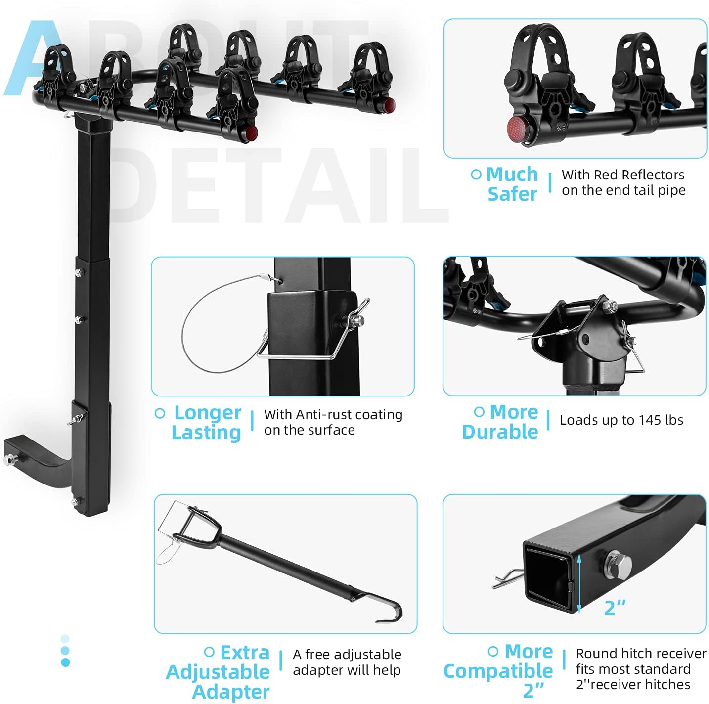 YOLENY 4-Bike Hitch Racks, Bike Hitch Mount Double Foldable Rack for Car, SUV, Tow Hitch for 2 Hitch Receiver, Bar Adapter Included