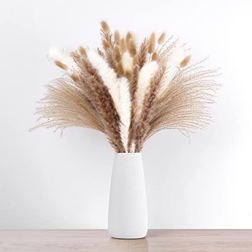 100PCS Natural Dried Pampas Grass Bouquet, Dried Flowers for Boho Home Decor, Wedding, Baby Shower Decorations, Farmhouse Party Table Decor