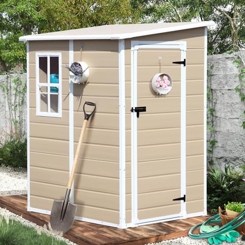 CDCASA 6x3 FT Storage Shed, Waterproof Resin Outdoor Storage Shed with Floor & Window & Lockable Door, Tool Shed for Garden Patio, Backyard,Lawn, All Weather Use, Light Gray