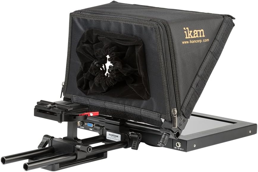Ikan 12-inch Portable Teleprompter Kit, Adjustable Glass Frame, Easy to Assemble, Extreme Clarity (PT1200) - Black