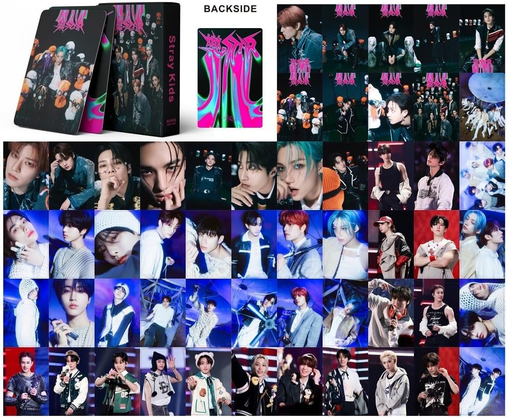 Stray Kids Merch Gift Set, Including Stray Kids Album Photocards, Sticker, Drawstring Bag, Lanyard, Cards Holder, Keychain, Neacklace, Phone Holder, large, Black