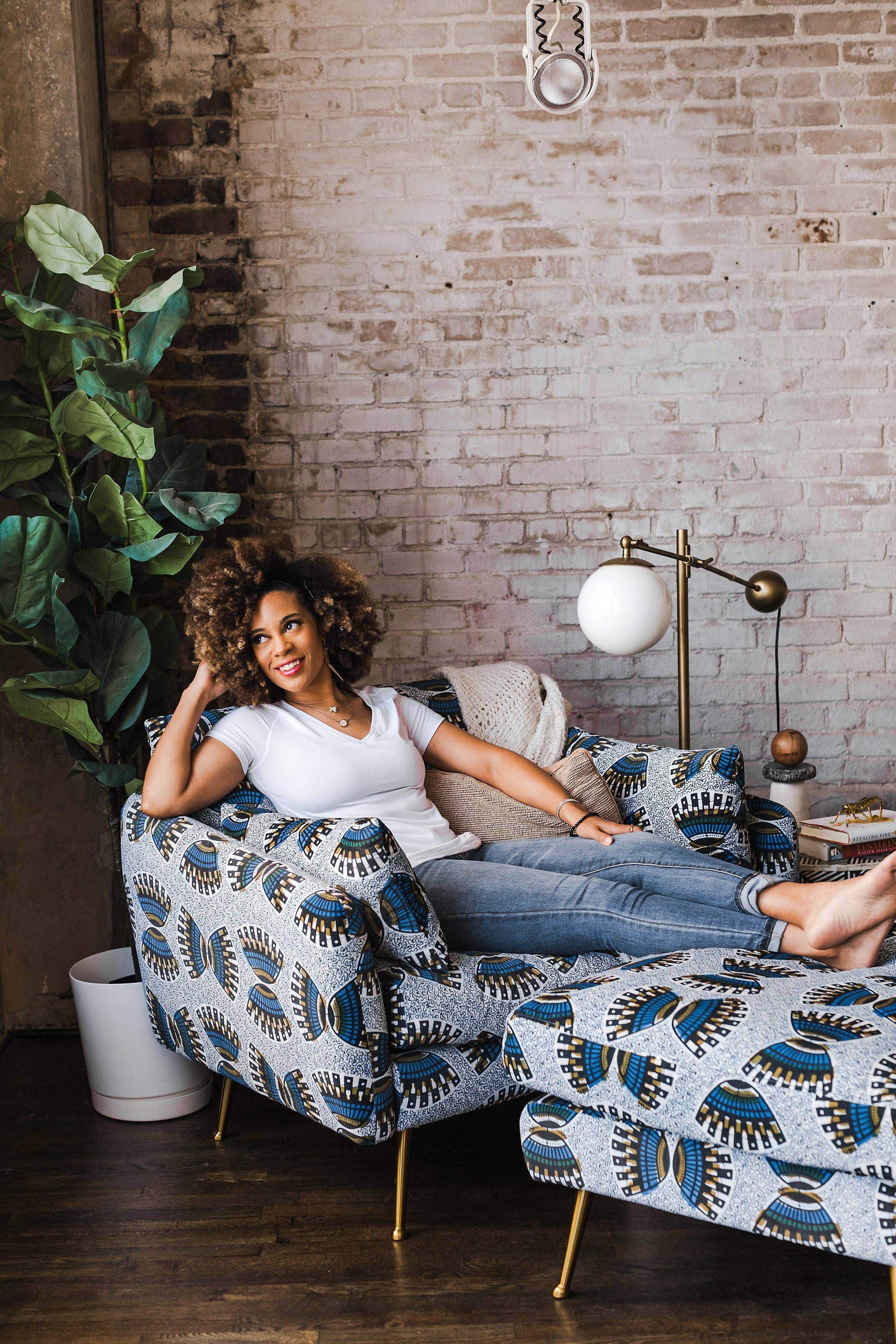 Albany Park Ekaabo Modern Armchair - Ankara West African Ademi Velvet / Gold