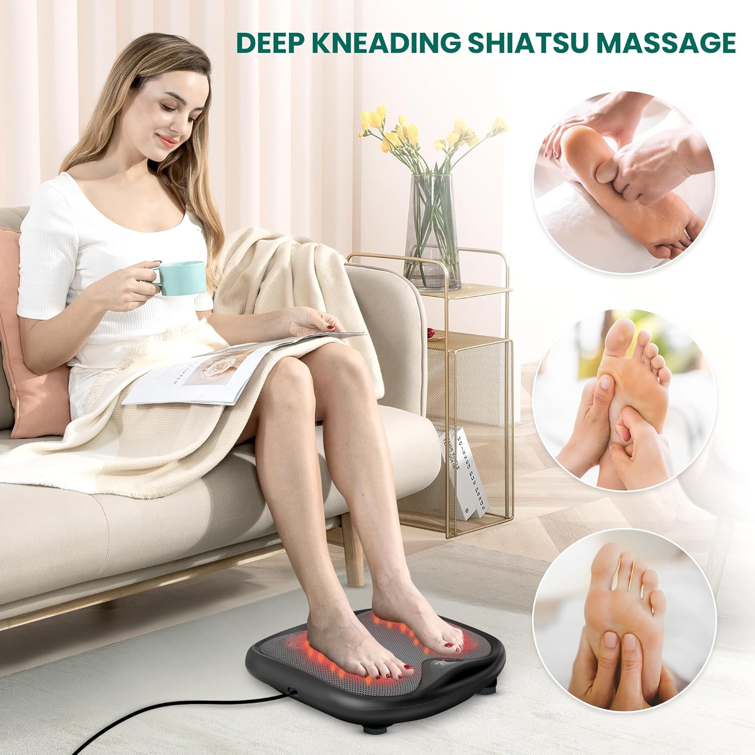 Snailax Foot Massager with Heat, Deep Kneading Shiatsu Feet Massager for Plantar Fasciitis,Circulation and Pain Relief Electric Foot Warmer, Washable Cover