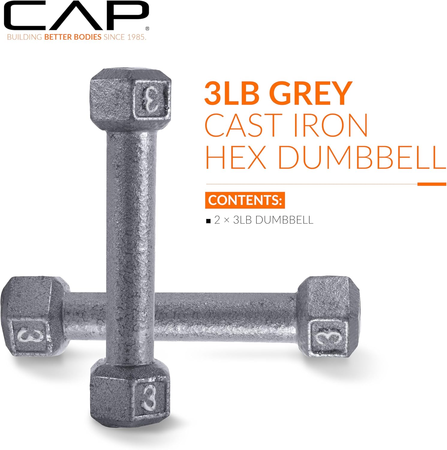CAP Barbell Cast Iron Hex Dumbbell, Pair, 3 lb