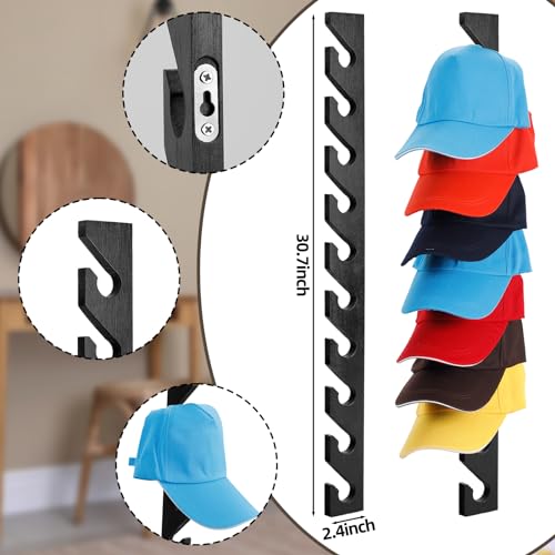3 Pack Wooden Hat Rack for Baseball Cap Wall Mount Hat Racks Vertical Hat Baseball Cap Display Holder with 10 Hooks Hat Organizer Wood Cap Hanger for Door Entry Room Bedroom(Reddish Brown)