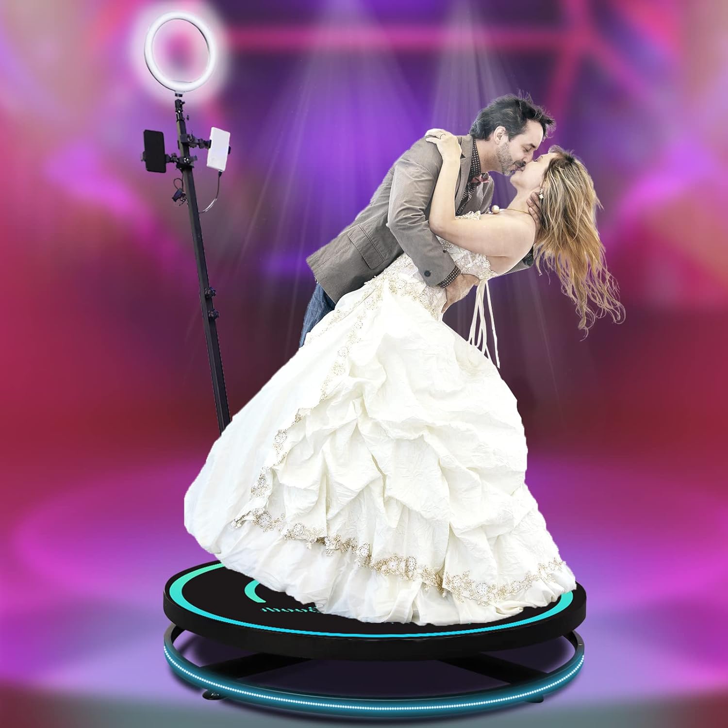 XMASGIC 360 Photo Booth Machine for Parties, 360 Photo/Camera Booth for People to Stand on, Automatic Slow Motion Rotating with Ring Light -- Freely Customize Logo 27''/68cm