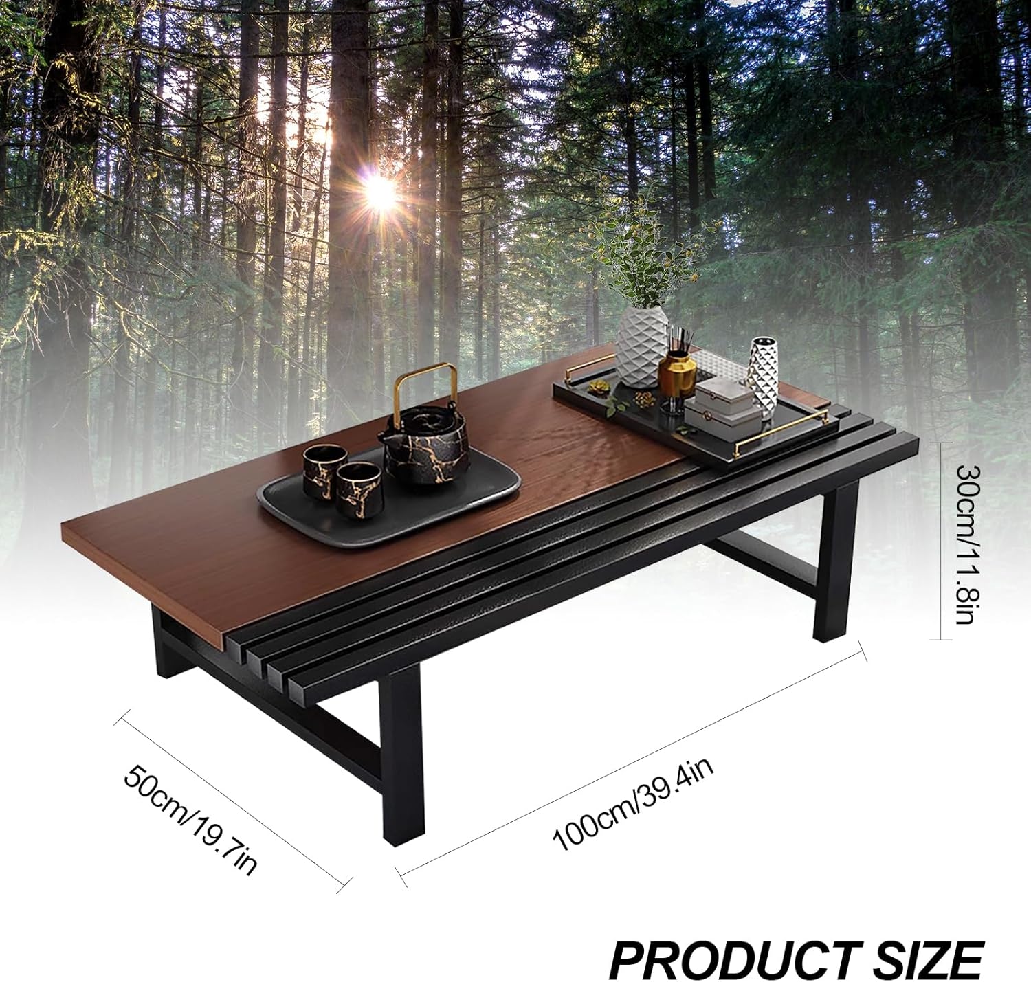 Japanese Floor Table, 39.4in Rectangular Small Coffee Tables for Living Room, Tea Table Low Table for Sitting On The Floor, Rustic Farmhouse Coffee Table for Tatami Dining & Spiritual Practices