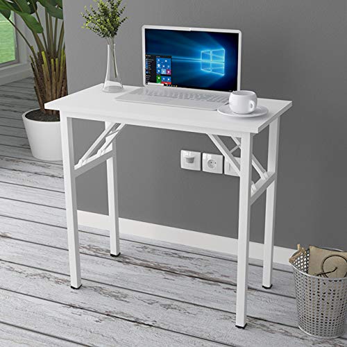 DlandHome Folding Desk Computer Desk 31.5x15.7inch Large No Install Needed Folding Table Workstation for Home Office White White