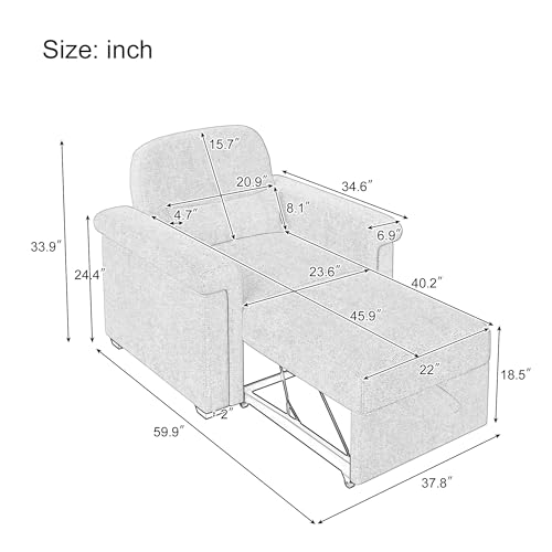 3 in 1 Convertible Single Sofa, Pull Out Sofa Bed Lounger Chair with Pillow and Adjust Backrest, Multi-Function Single Sleeper Sofa Bed for Living Room Apartment Office (Beige-2)