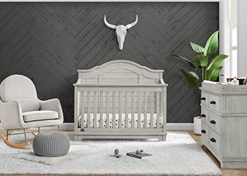 Delta Children Asher Crib 7-Piece Baby Nursery Furniture Set–Includes: Convertible Crib, Dresser, Changing Top, Crib Mattress, Sheets, Toddler Guardrail & Changing Pad, Rustic Mist