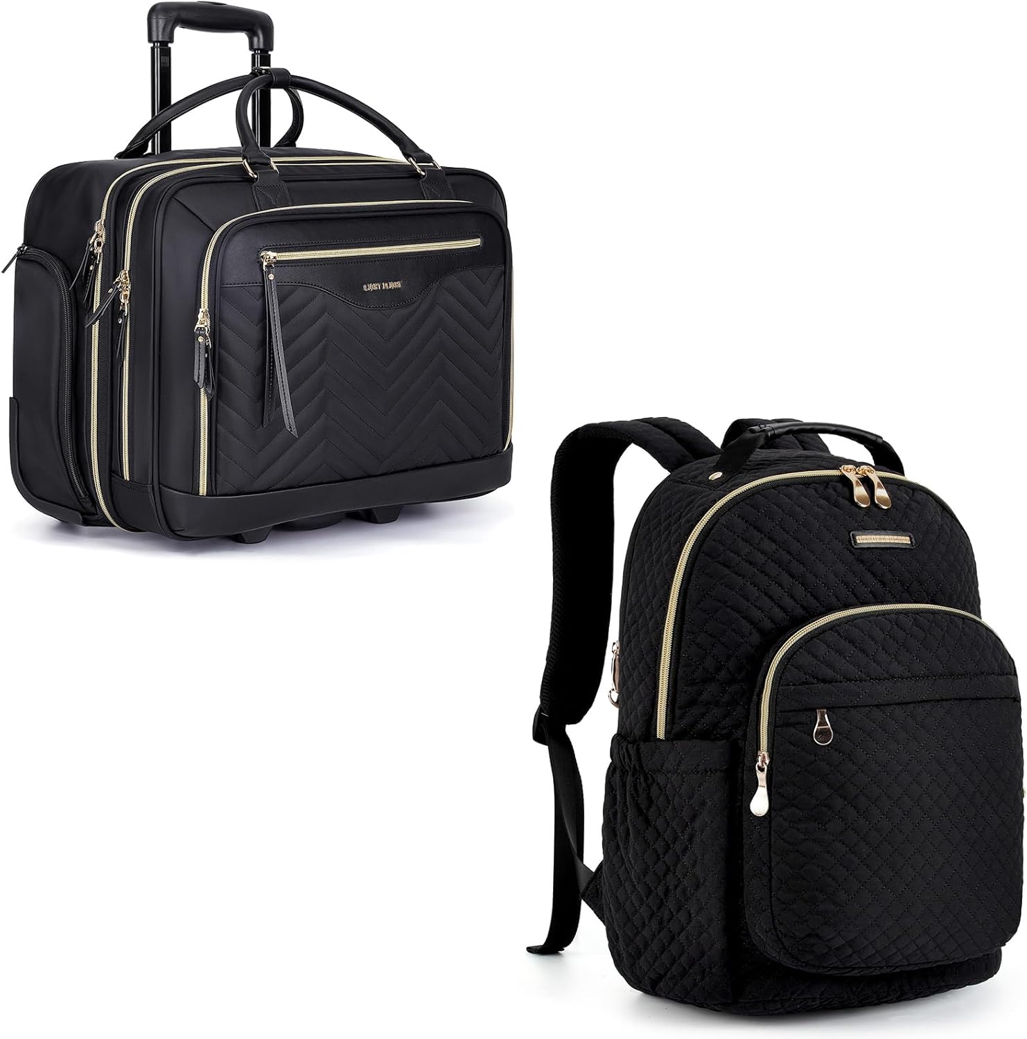 LIGHT FLIGHT Rolling Laptop Bag with Backpack for Women, 17.3 inch Rolling Briefcase Overnight Roller Bag