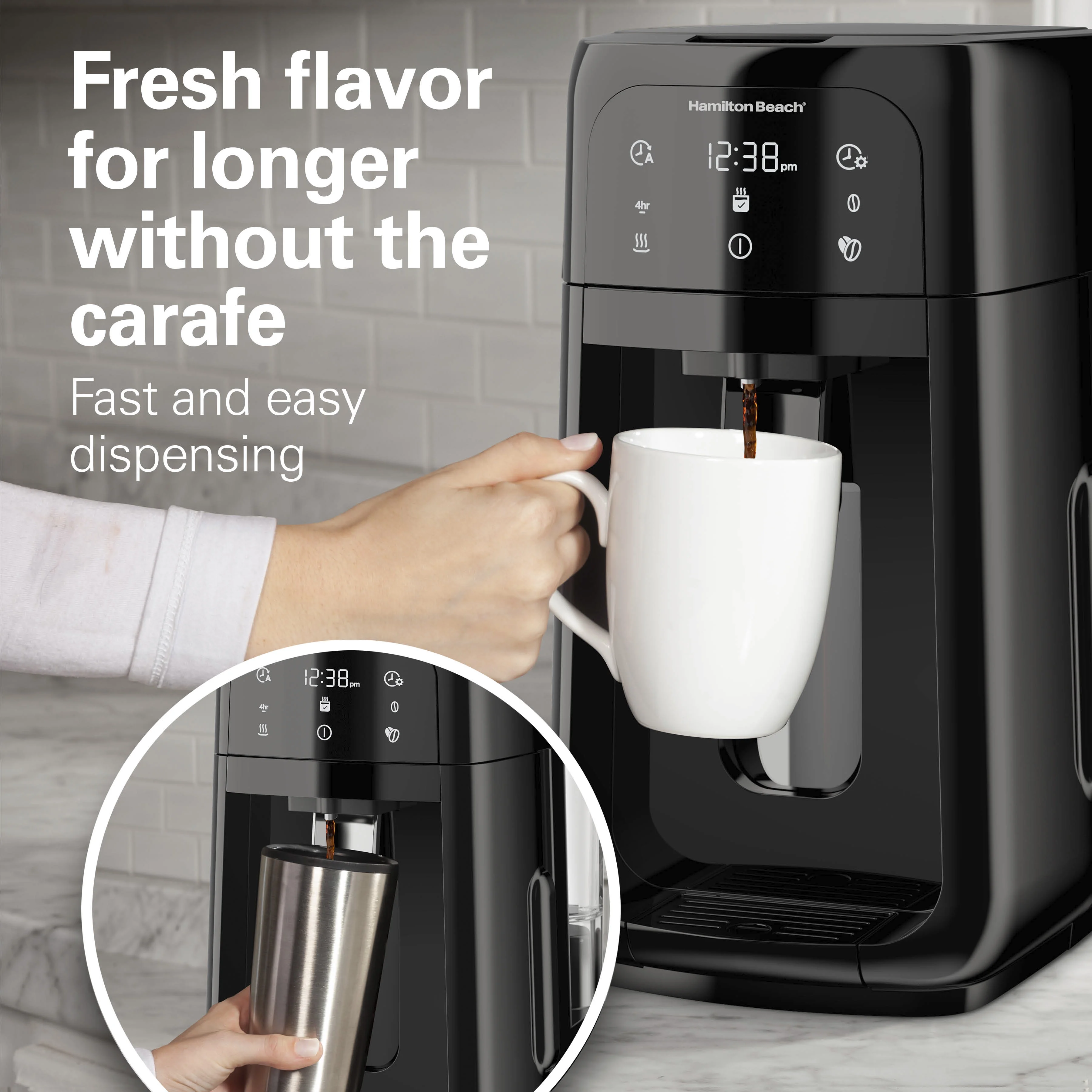 Hamilton Beach One Press Dispensing Coffee Maker, 12 Cup Capacity, Black, 47600