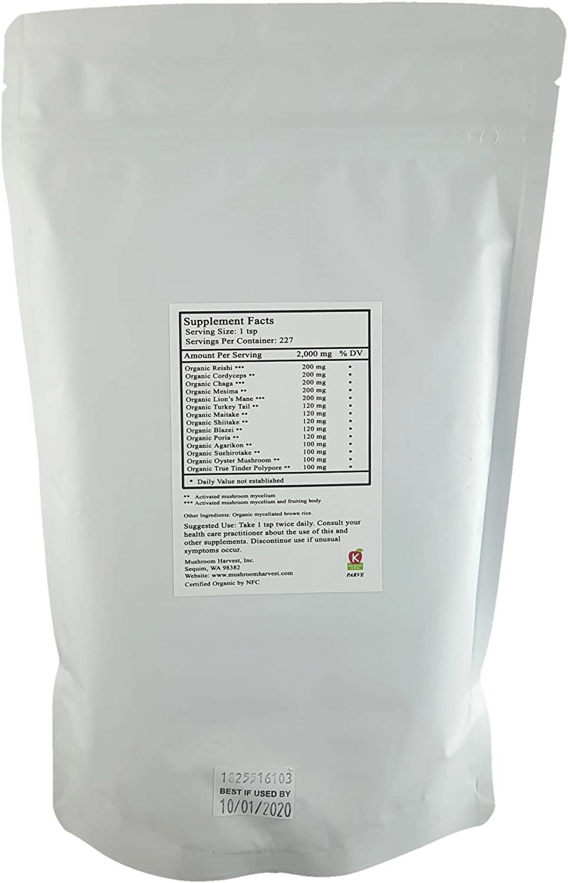 Mushroom Harvest 14 Mushroom Blend Powder Certified Organic 1lb. Bulk 1