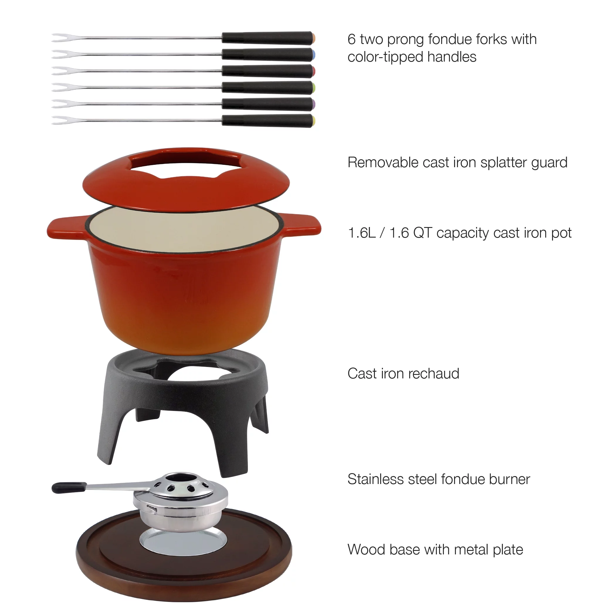 Swissmar Sierra 11-Piece Cast Iron Fondue Set | Orange