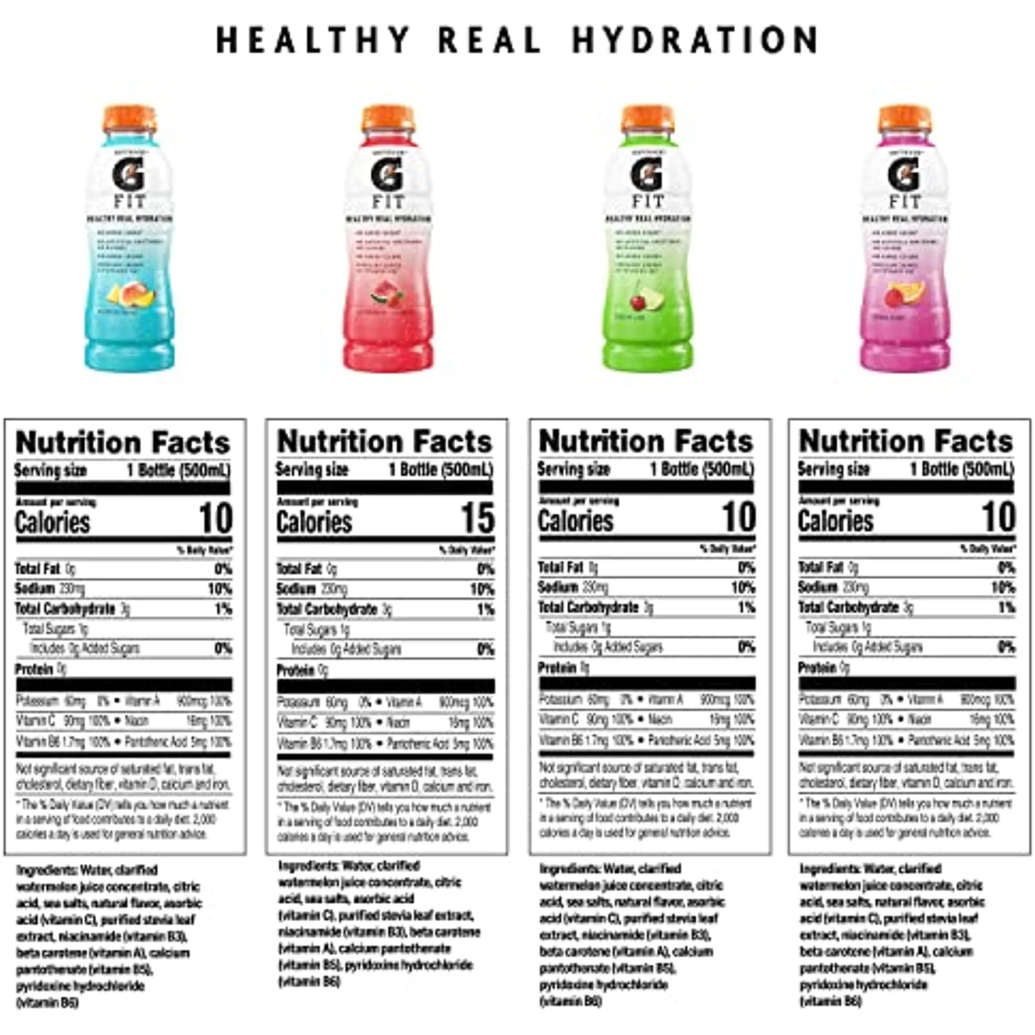Gatorade Fit Electrolyte Beverage, Healthy Real Hydration, 4 Flavor Variety Pack, 16.9.Oz Bottles (12 Pack)