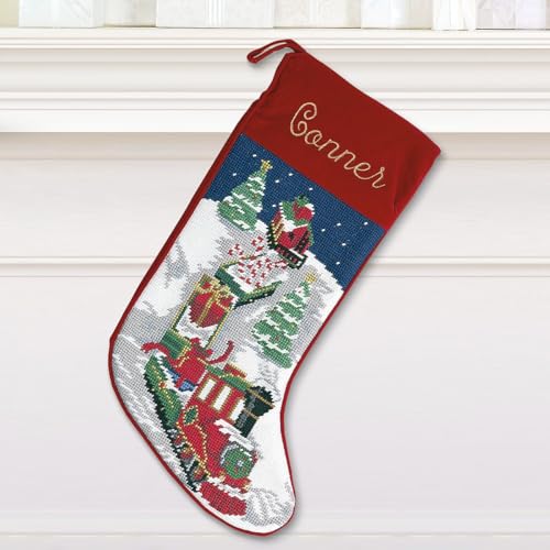Lillian Vernon Santa Personalized Heirloom Christmas Needlepoint Stocking Stocking, 100% Wool, 9.5