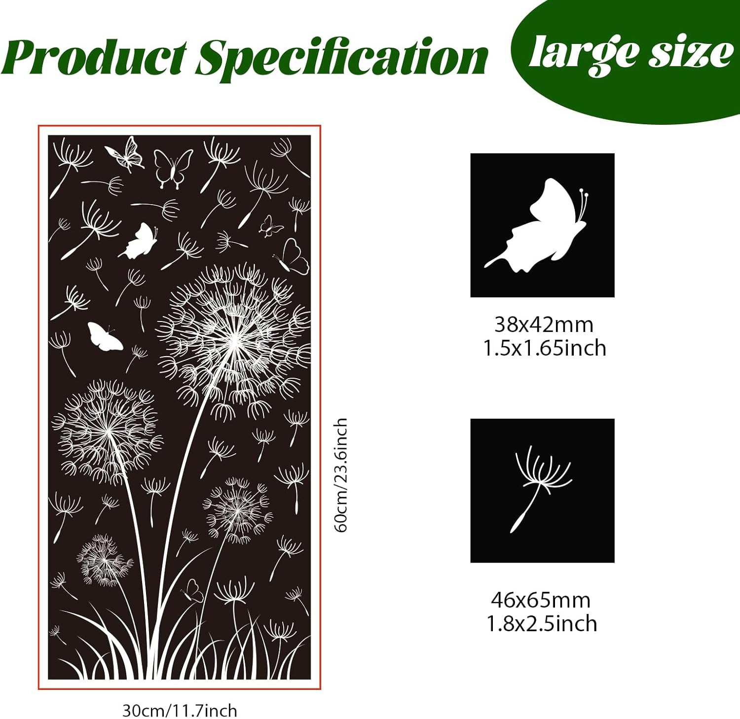 White Dandelion Window Clings Flying Flower Butterflies Window Sticker Self-Adhesive Creative DIY Decals for Bedroom Home Anti-Collision Window Decor Store Display Large Glass Door Decorative