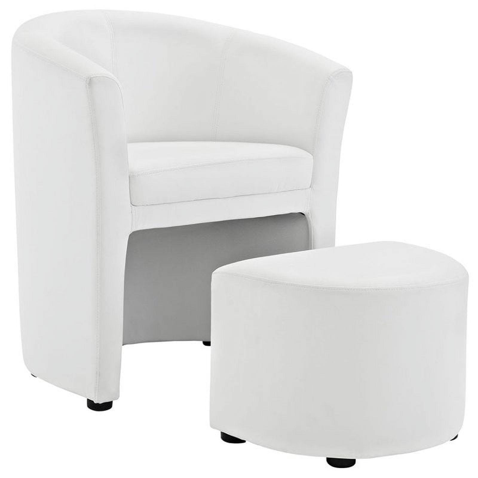 Home Square 2 Piece Faux Leather Accent Chair Set with Ottoman in White