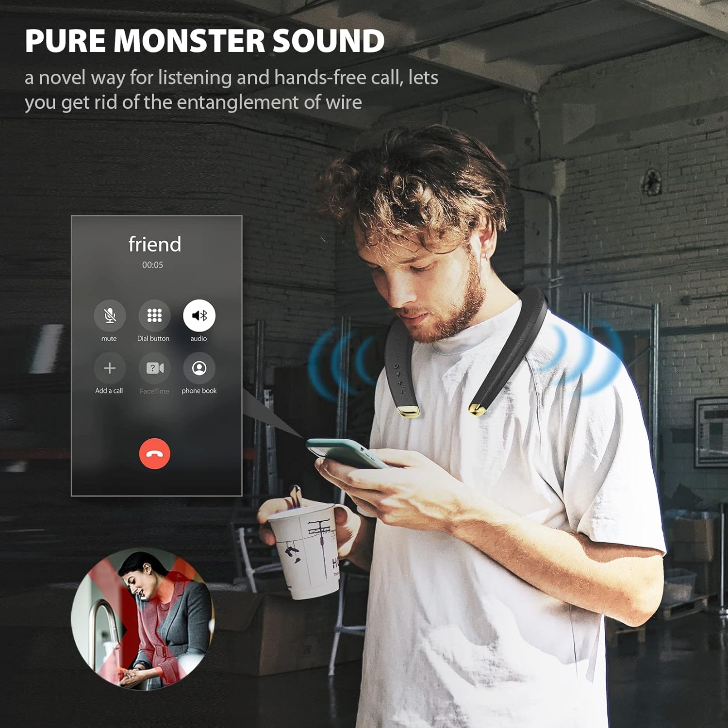 Monster Neckband Bluetooth Speakers, Wireless Wearable Speaker Ipx5 Waterproof, Bluetooth 5.0,Qualcomm Chip,True 3D Stereo Sound Around The Neck Speaker, 15H Long Playtime, Black