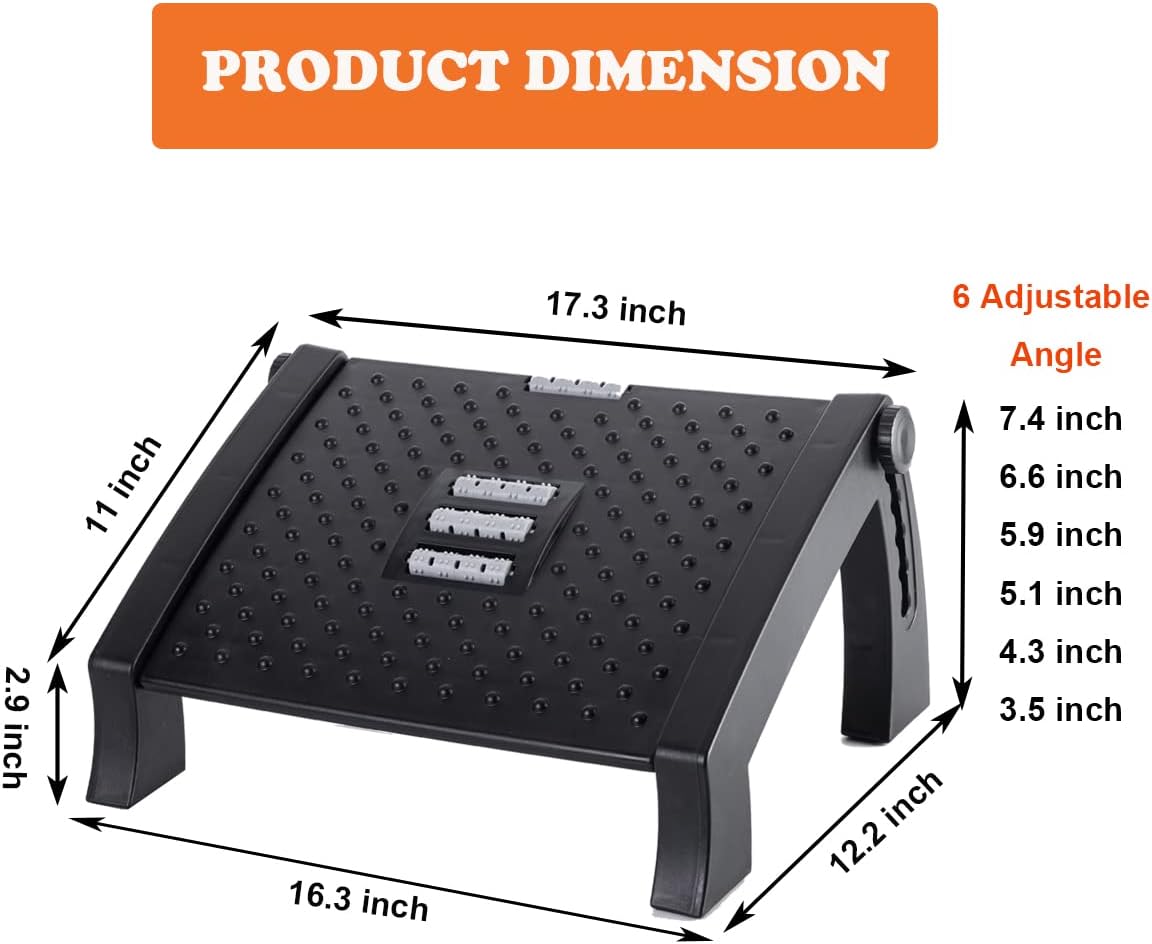 Adjustable Height Foot Rest with Massage Surface for Under Desk, 6 Height Adjustable Foot Stool for Desk at Work for Home, Office