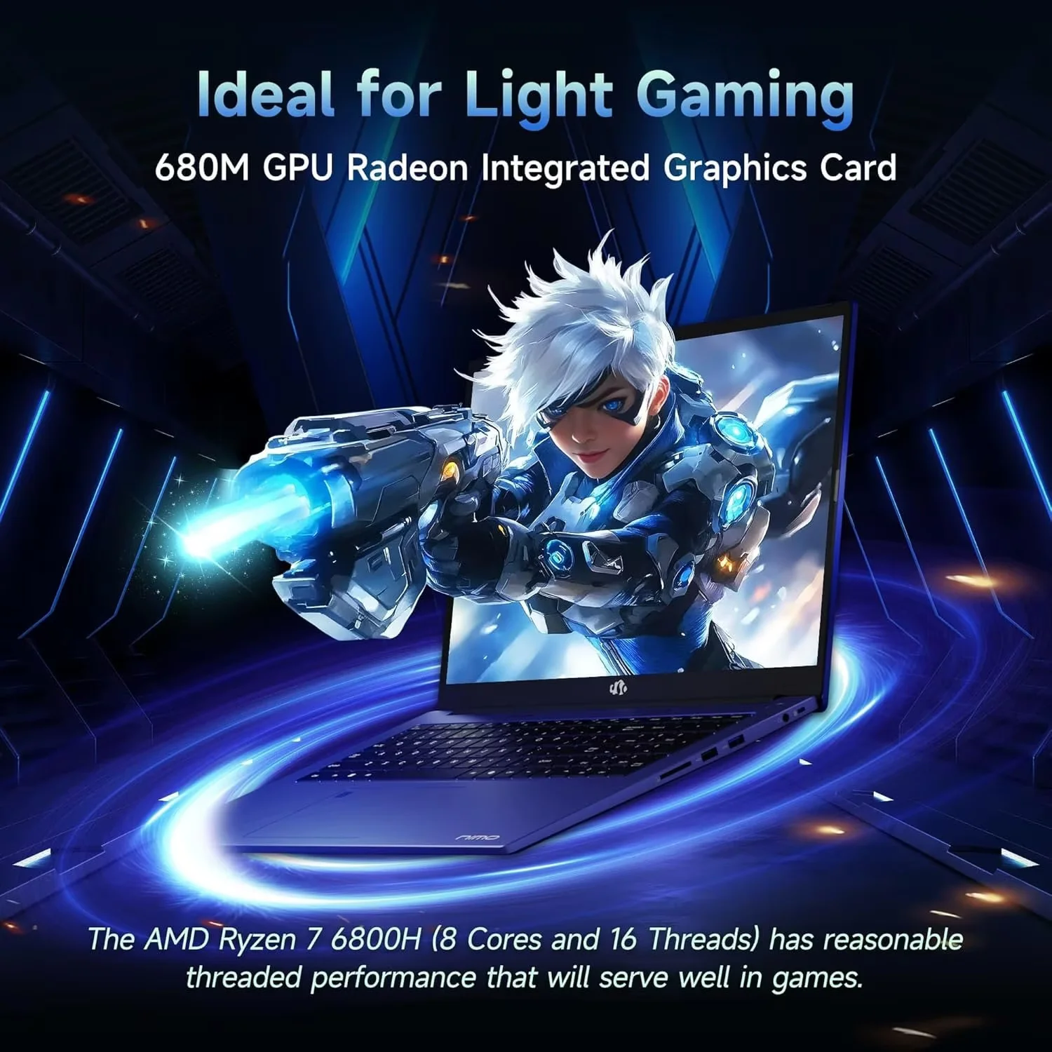 15.6" IPS FHD Gaming Laptop, 8 Cores AMD Ryzen 7 6800H (Beat i7-12700H, Up to 4.7GHz) 16GB DDR5 RAM 1TB SSD AMD Radeon 680M GPU-Computer with 100W GaN Type-C Backlit Keyboard Fingerprint Blue