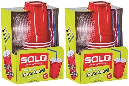 Solo 9 Oz Plastic Cup, Lid, & Straw Combo Pack, 30 Cups, Red (2x 15cup Packs) (2, Red)