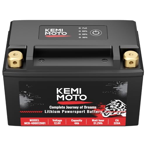 KEMIMOTO Lithium Motorcycle Battery YTX14-BS/YTX9-BS, LiFePO4 Lithium Battery 12v 6Ah, Pre-Charged Powersports Battery, with 5 Universal-Fit EVA Spacers, Compatible with Motorcycle ATV UTV Jet Ski