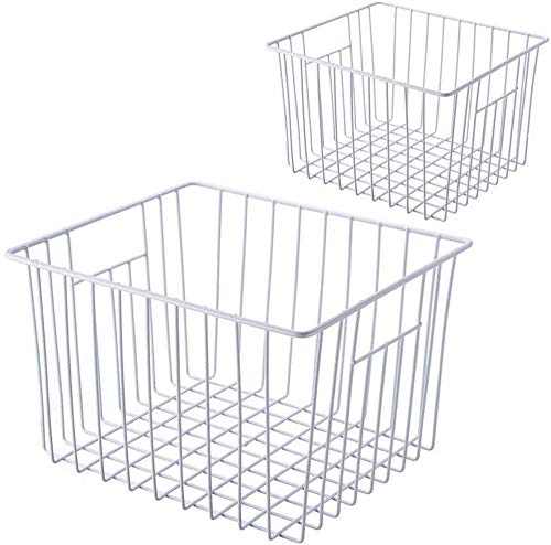 SANNO Freezer Storage Baskets, Pantry storage Baskets Farmhouse Wire Metal Baskets, Metal Wire Bins with Handles for Kitchen Cabinets, Pantry, Closets, Bedrooms, Bathrooms
