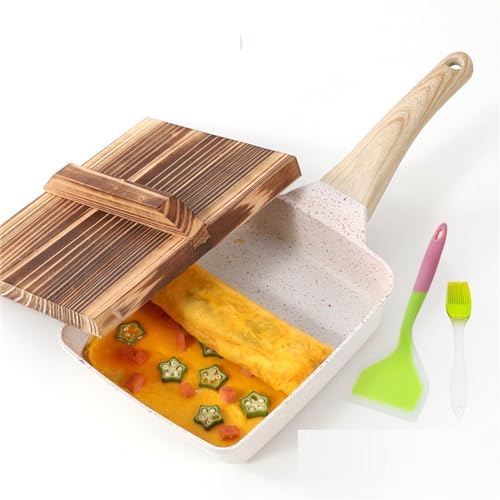 Japanese Omelette Pan Nonstick, Tamagoyaki Pan Egg Roll Pan, with Lid and Oil Brush - Omelette Pan - Tamago Pan - Omelet Pan - Small Egg Pan - Square Pan,White