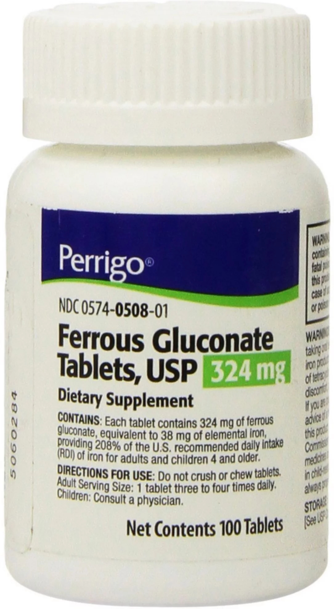 Perrigo Ferrous Gluconate Tablets 324 mg 100 ea (Pack of 6)