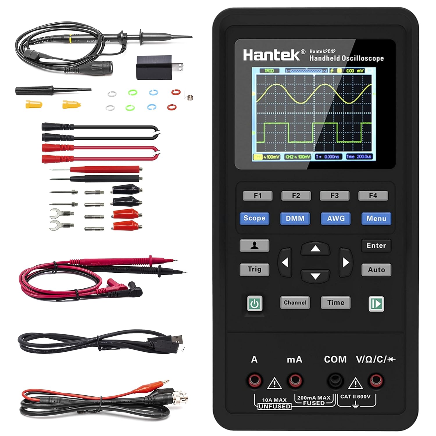 Hantek 2D72 Handheld Oscilloscope 70MHz Waveform Generator Multimeter 3 in 1 Multifunction Tester 2CH+AFG+DMM
