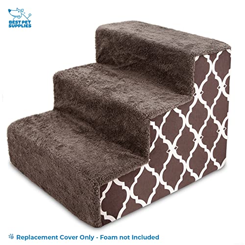 Best Pet Supplies Foam Pet Steps Cover for Small Dogs and Cats, Portable Ramp Stairs for Couch, Sofa, and High Bed Climbing (Cover Only) - Brown Lattice, 3-Step (Cover Only)