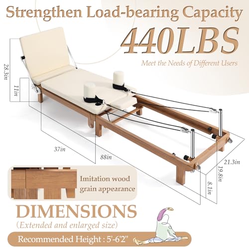 Pro Pilates Reformer, Pilates Reformer Machine for Home Gym Women Exercise Use, Adjustable Resistance (Springs + Latex) Pilates Equipment with Jumpboard for Full-Body Workout- Foldable & Space-Saving