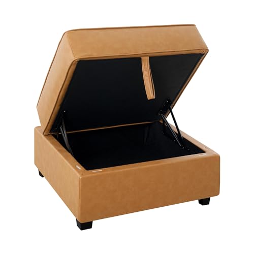 Naomi Home Square Ottoman Module for Modular Sectional Sofa, Storage Ottoman Footrest and Square Seat Cube, Air Leather Foot Stool - Caramel