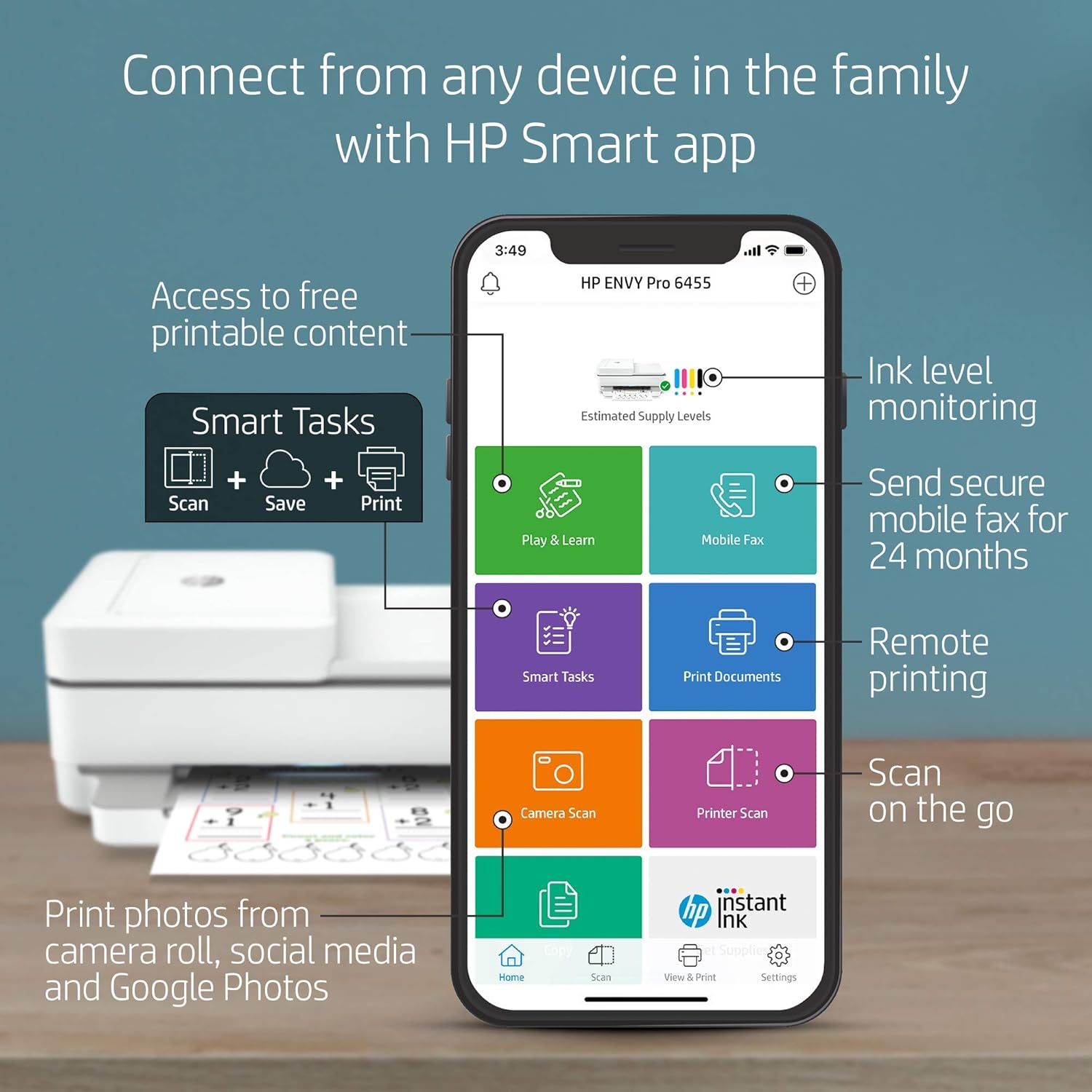 (Renewed) HP Envy Pro 6455 Wireless All-in-One Printer | Mobile Print, Scan & Copy | Auto Document Feeder (5SE45A)