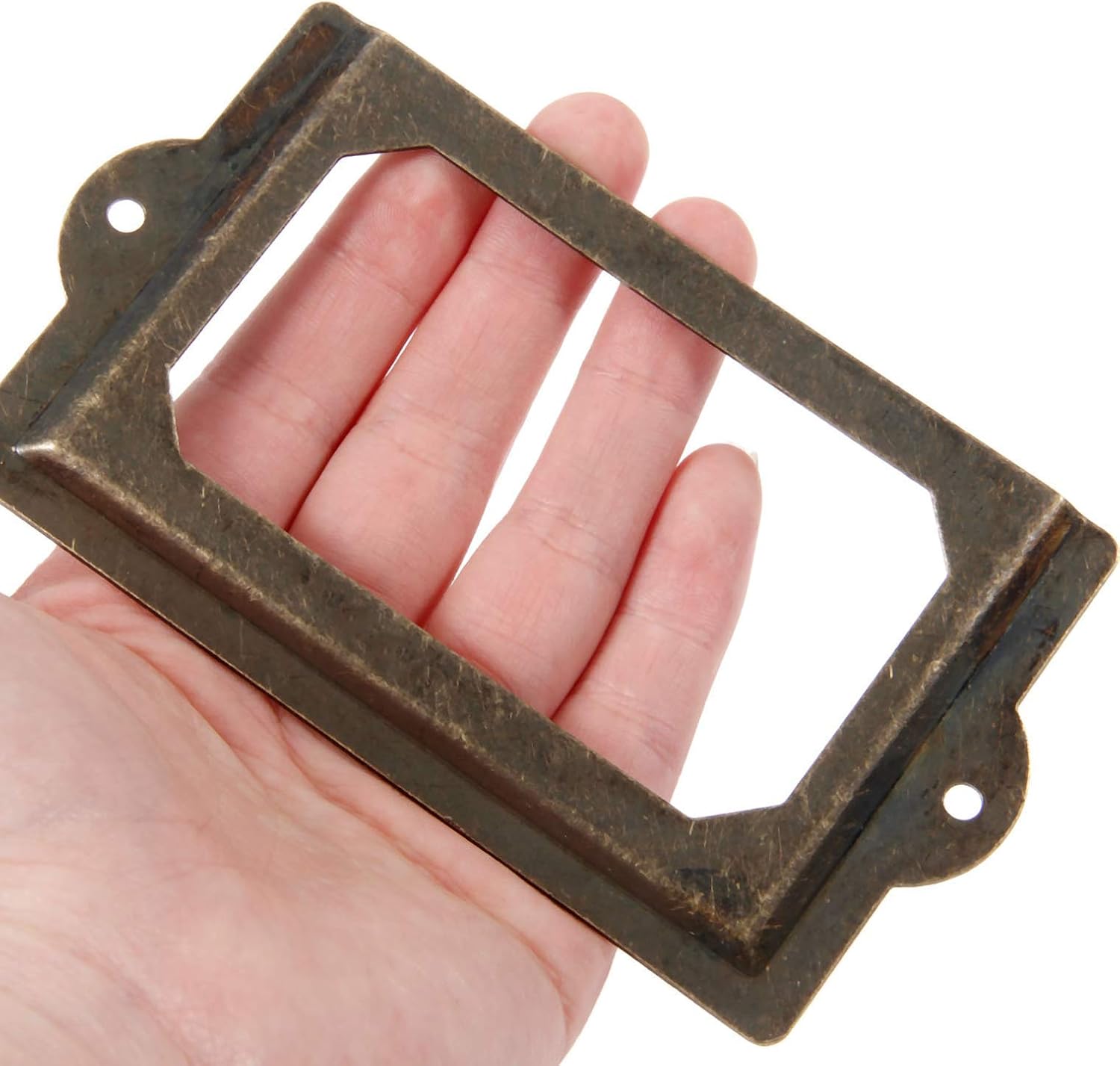4 PCS Antique Tag Label Frames File Name Card Holder Bronze Drawer Pull Labels Holders for Office File Case Library Drawer Medicine Cabinet Apothecary Furniture (Length:3-1/2