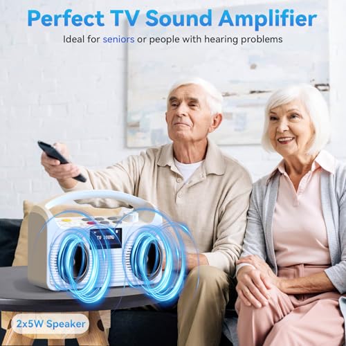 ANSTEN Portable Wireless Speakers for TV Voice Highlighting Wireless TV Speaker for Hard of Hearing Elderly, Dual Loudspeakers Bluetooth Speakers, 3 Sound Modes, LCD Display, SOS Function, FM Radio