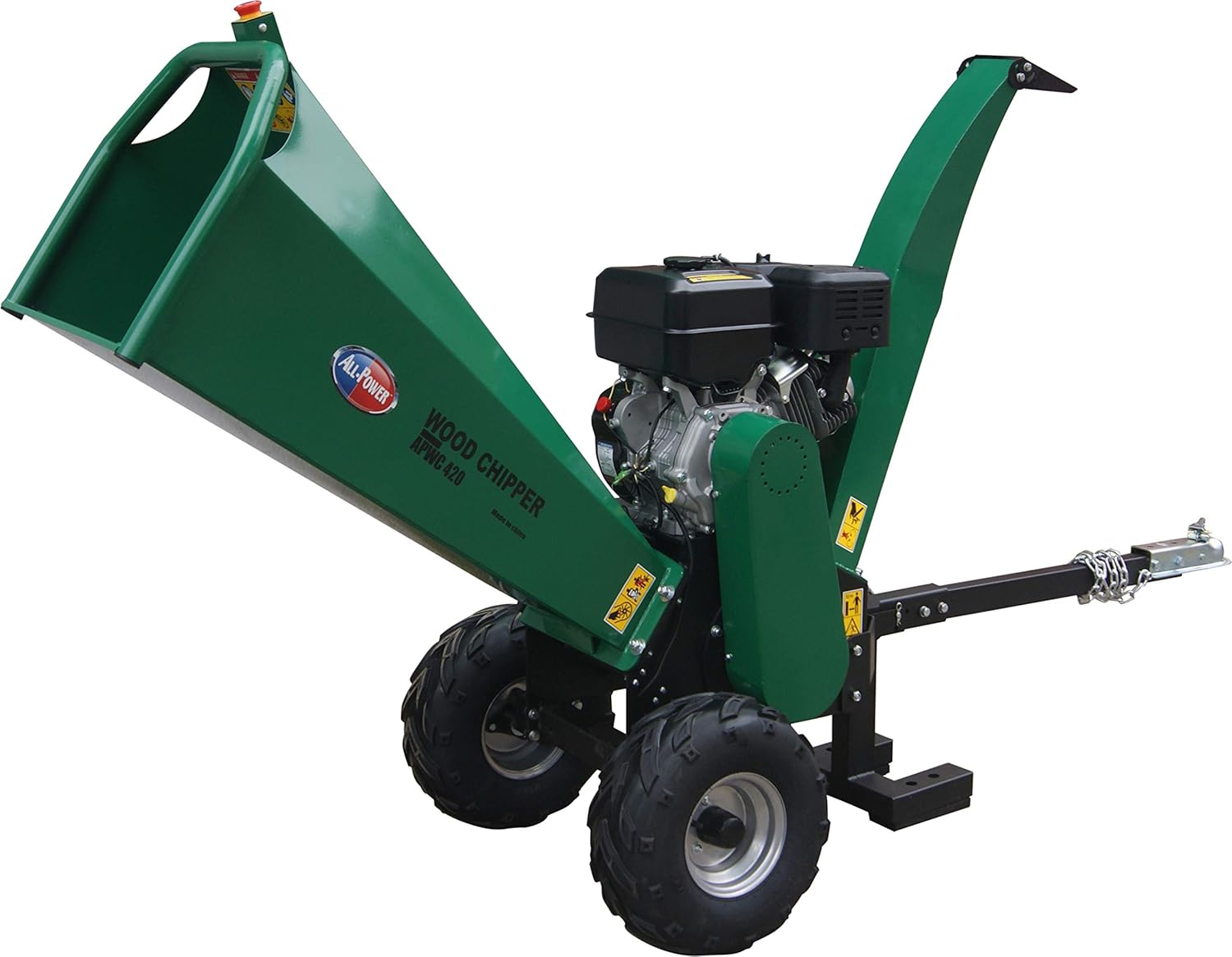 All Power America APWC420 Heavy Duty Durable Wood Chipper Shredder Mulcher-Max 6 Inch Cutting Diameter Capacity Gas Powered, 15HP 420cc, 6 inch, Green/Black