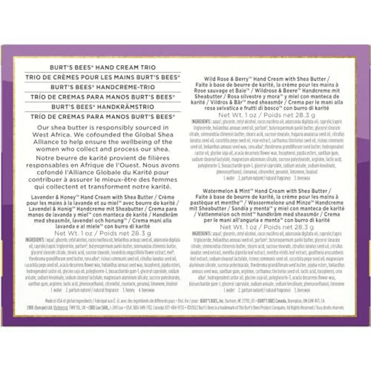 Burt's Bees Shea Butter Hand Cream Trio Holiday Gift Set, 3 Count